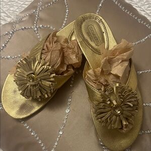 Coach Metallic Gold Floral Sandals